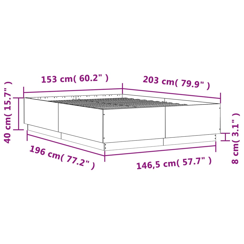 vidaXL Πλαίσιο Κρεβατιού με LED Γκρι Sonoma 150x200εκ. Επεξ. Ξύλο