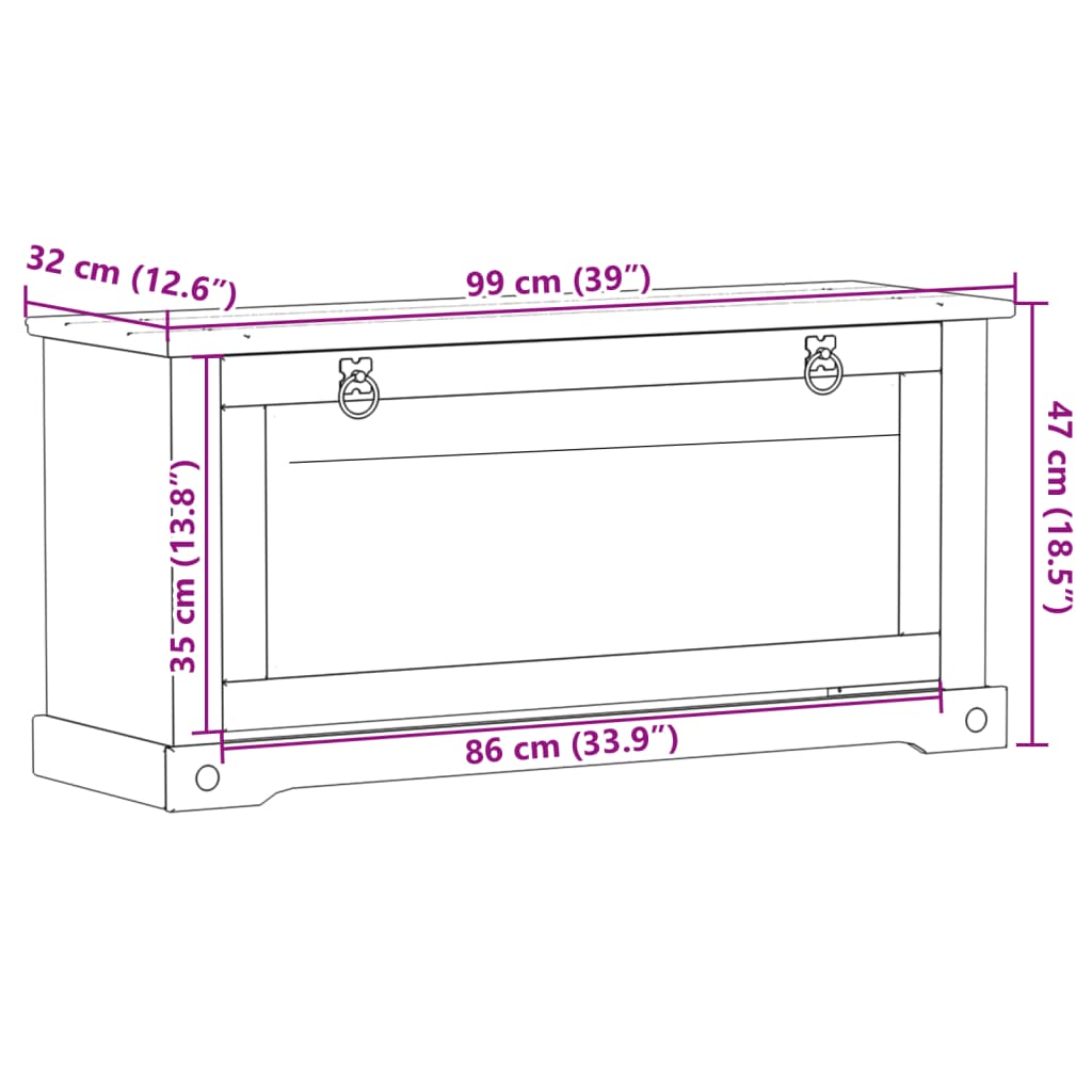 vidaXL Παπουτσοθήκη Corona 99x32x47 εκ. από Μασίφ Ξύλο Πεύκου