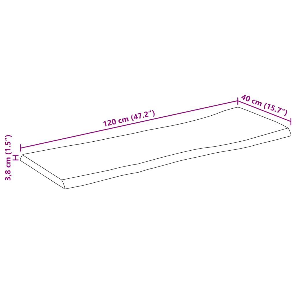 vidaXL Επιφάνεια Τραπεζιού 120x40x3,8 εκ. Live Edge Μασίφ Ξύλο Μάνγκο