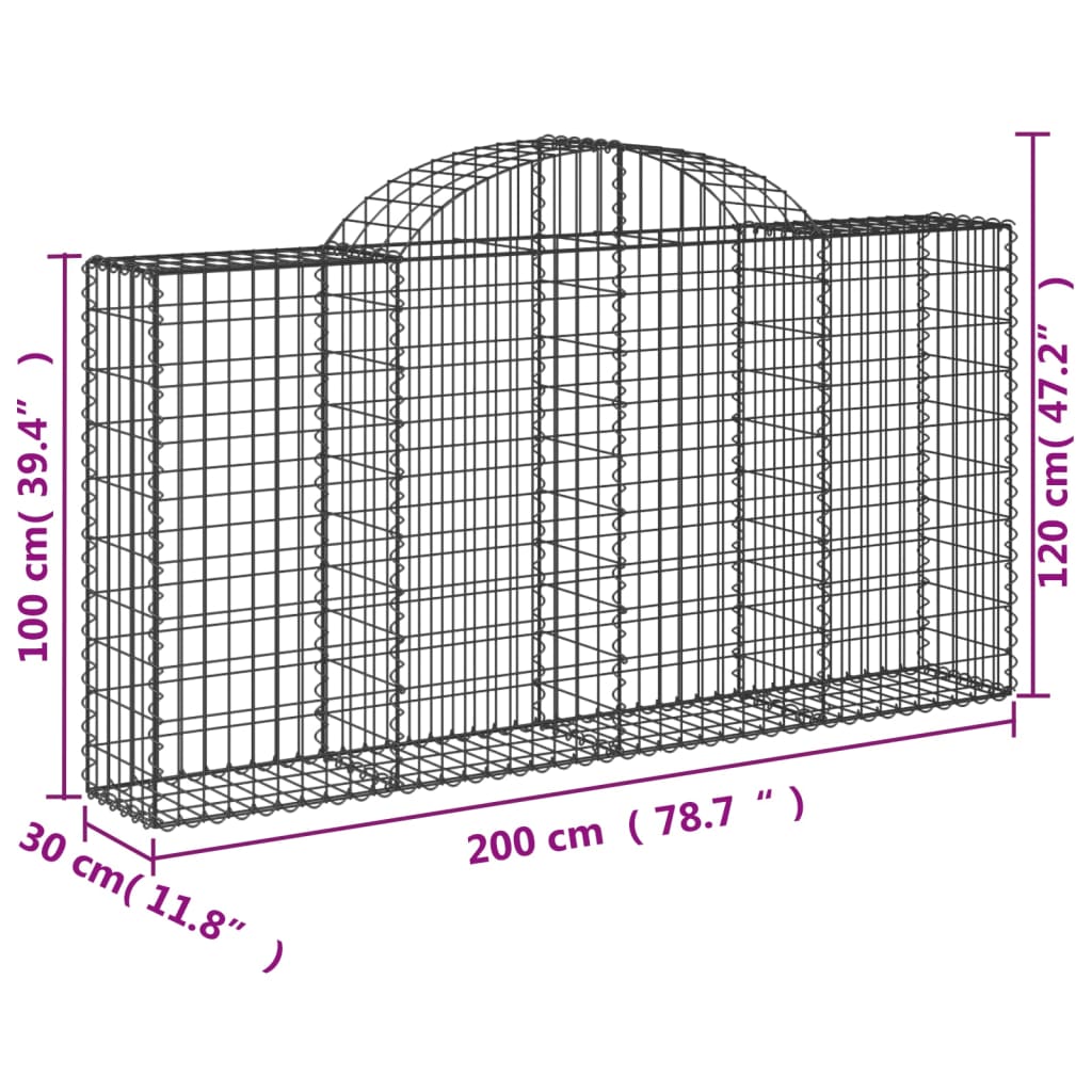 vidaXL Συρματοκιβώτια Τοξωτά 10 τεμ. 200x30x100/120 εκ. Γαλβαν. Ατσάλι