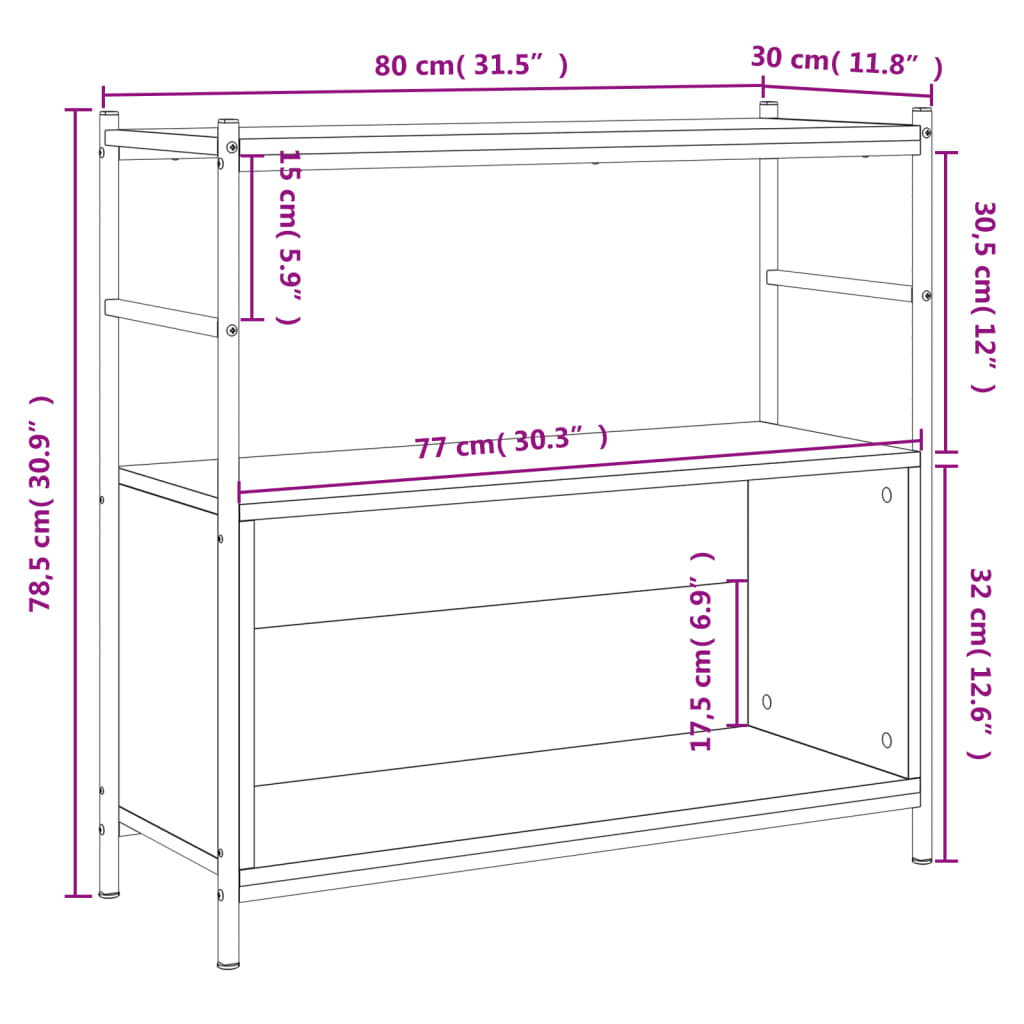 vidaXL Βιβλιοθήκη Καφέ Δρυς 80x30x78,5 εκ. Επεξεργ. Ξύλο / Σίδηρος