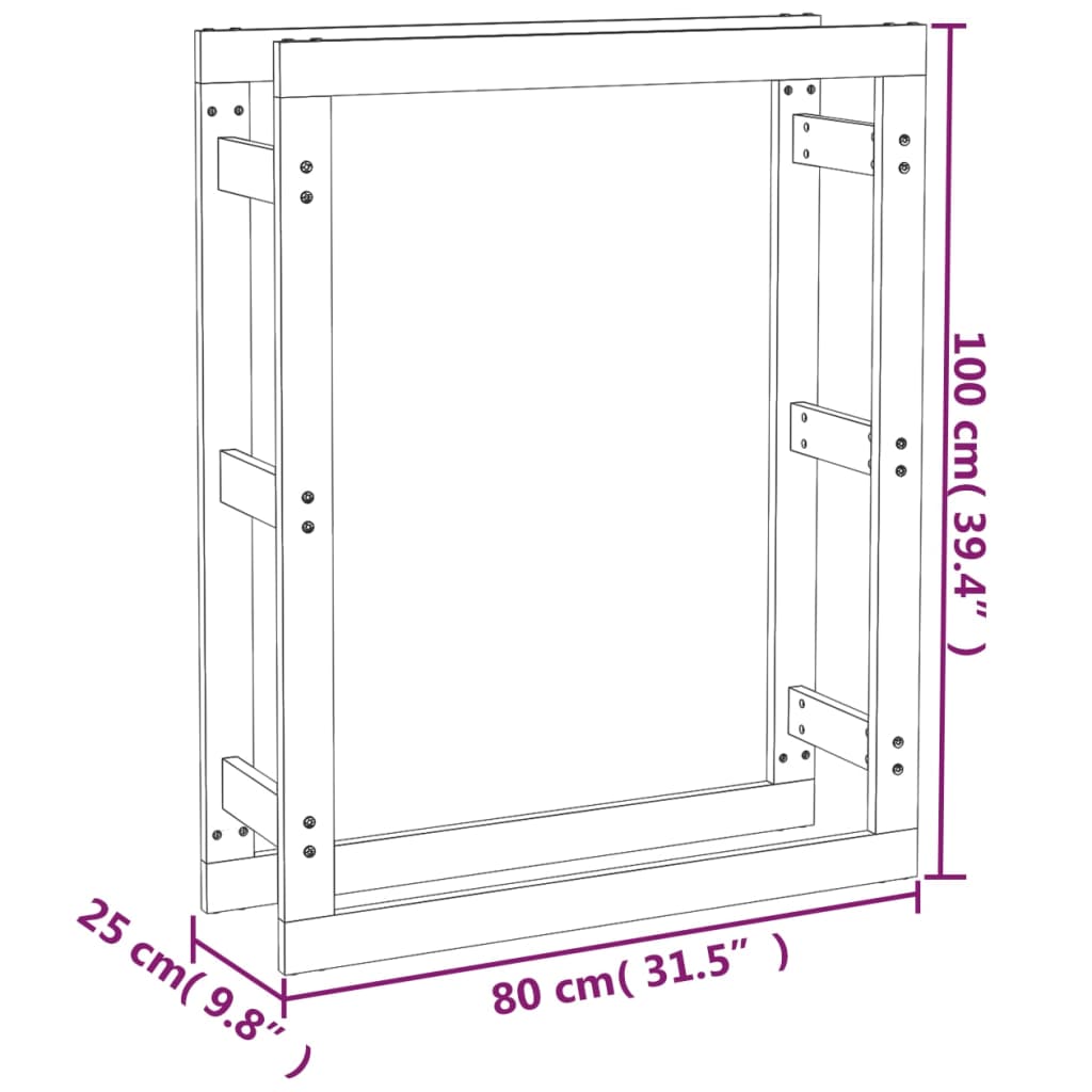 vidaXL Ραφιέρα Καυσόξυλων Γκρι 80 x 25 x 100 εκ. από Μασίφ Ξύλο Πεύκου