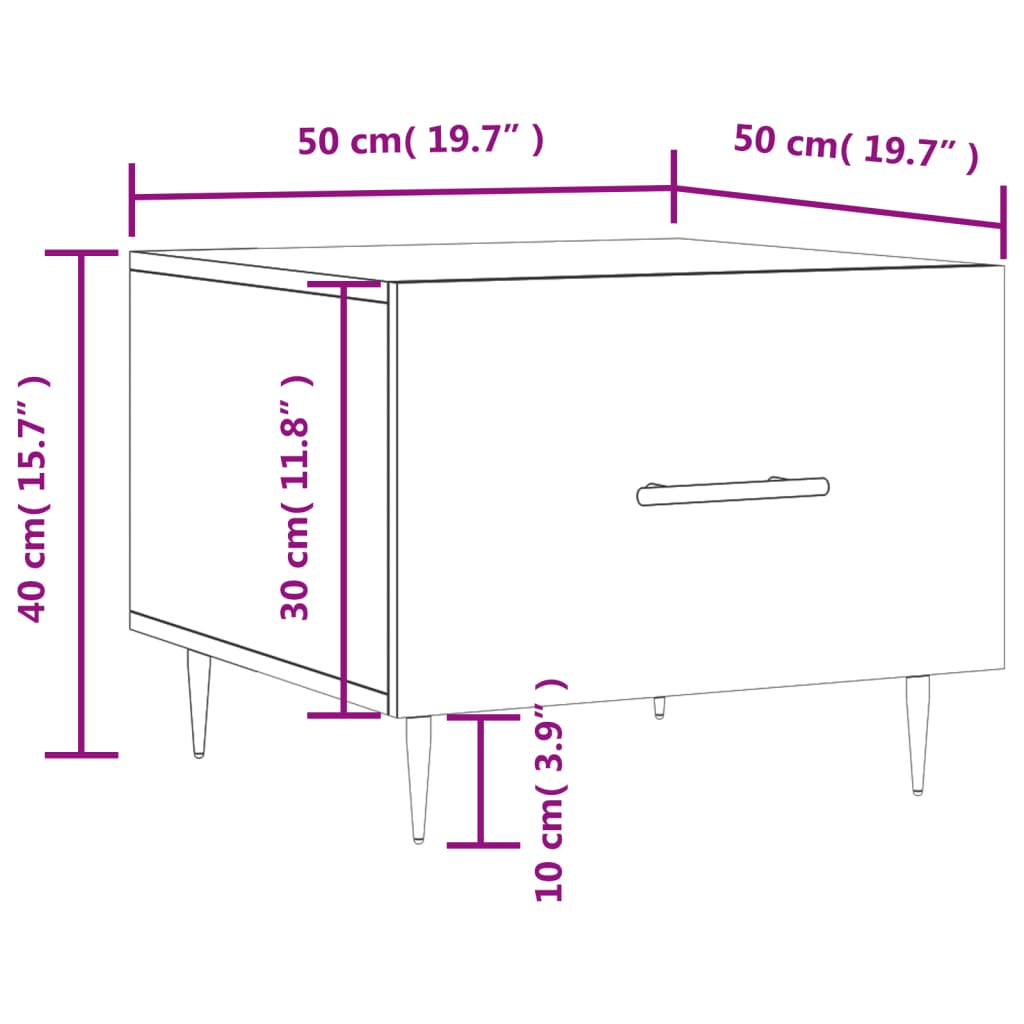 vidaXL Τραπεζάκι Σαλονιού Γυαλ. Λευκό 50 x 50 x 40 εκ. Επεξεργ. Ξύλο