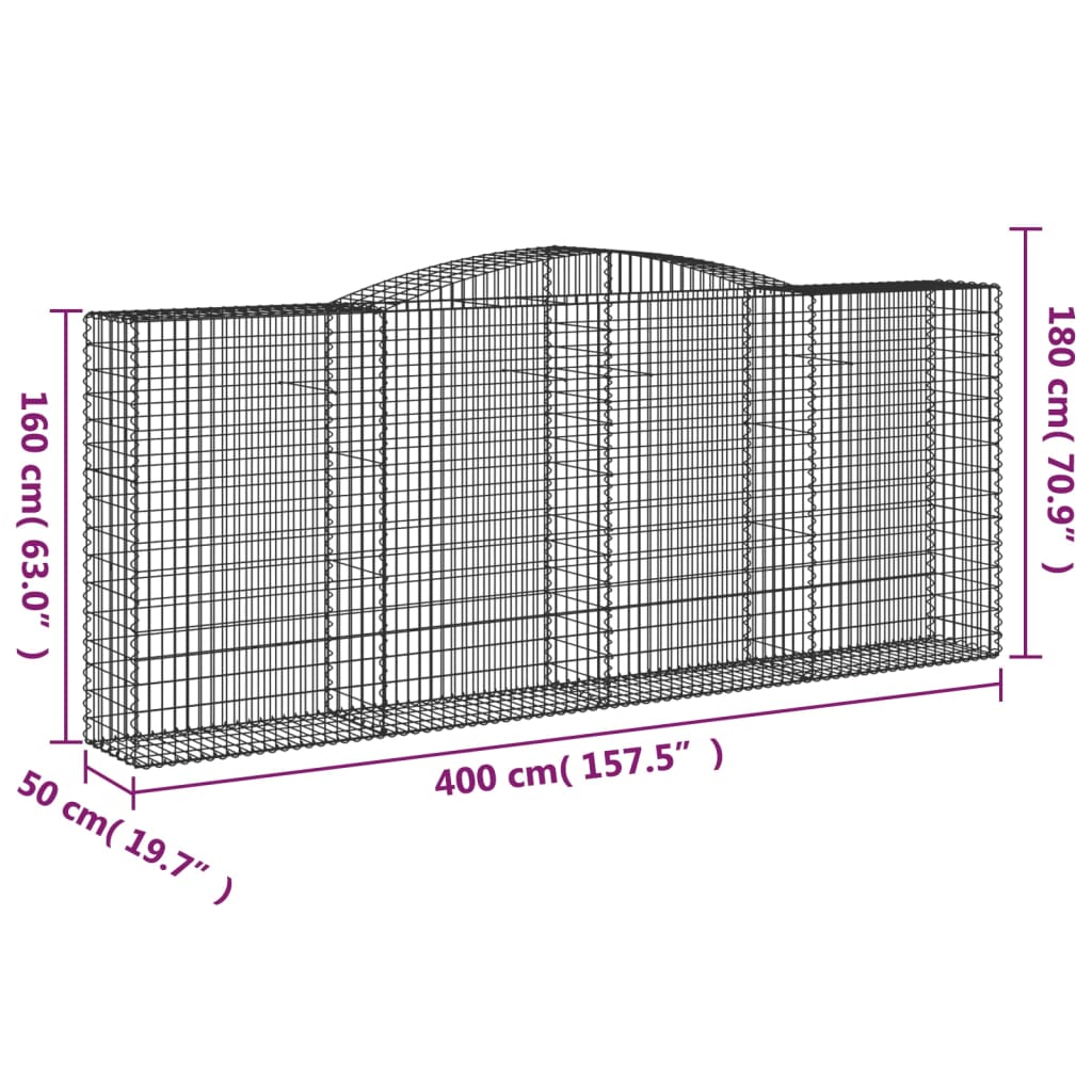 vidaXL Συρματοκιβώτια Τοξωτά 9 τεμ. 400x50x160/180 εκ. Γαλβαν. Ατσάλι