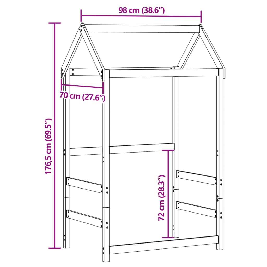 vidaXL Οροφή Κρεβατιού Παιδική Λευκό 98x70x176,5 εκ. Μασίφ Ξύλο Πεύκου