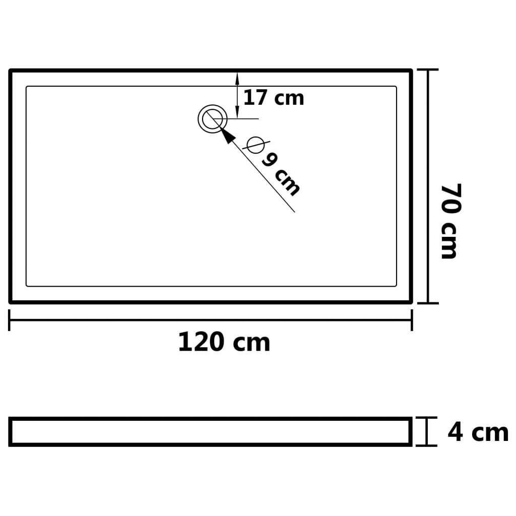 vidaXL Βάση Ντουζιέρας Ορθογώνια Λευκή 70 x 120 εκ. από ABS