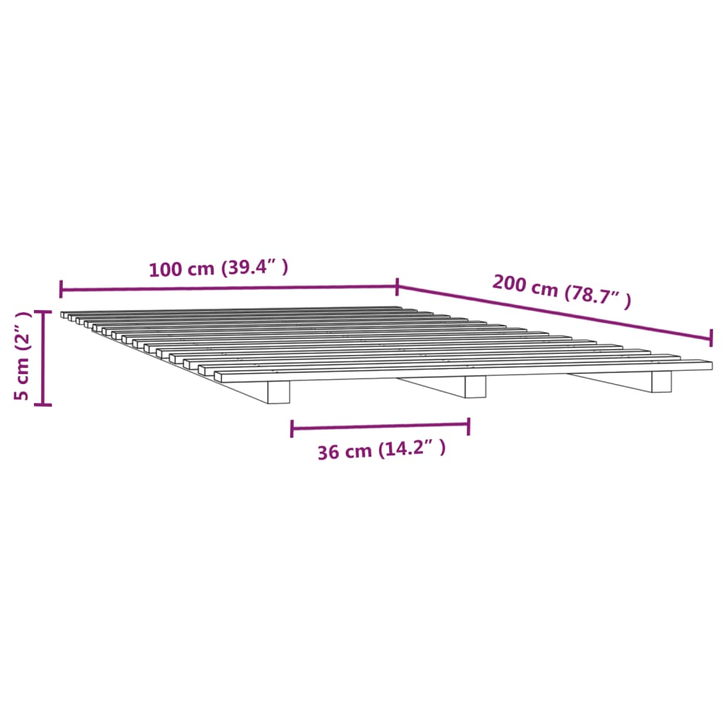 vidaXL Πλαίσιο Κρεβατιού 100 x 200 εκ. από Μασίφ Ξύλο Πεύκου