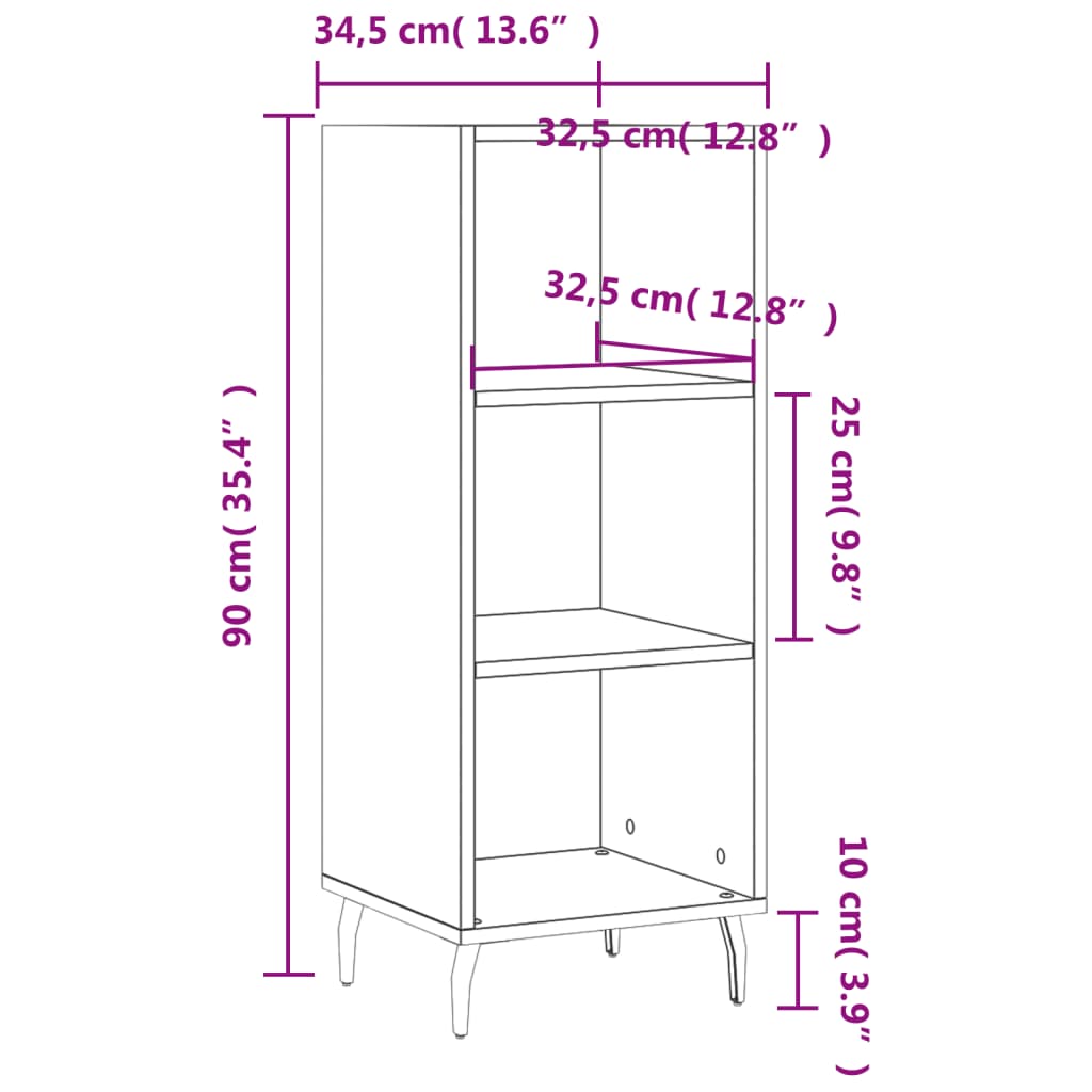 vidaXL Ντουλάπι Sonoma Δρυς 34,5x32,5x90 εκ. από Επεξεργασμένο Ξύλο