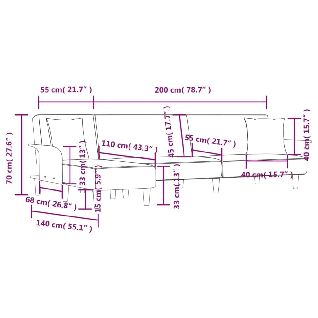 vidaXL Καναπές Κρεβάτι Γωνιακός Σκ. Γκρι 279x140x70 εκ. Υφασμάτινος