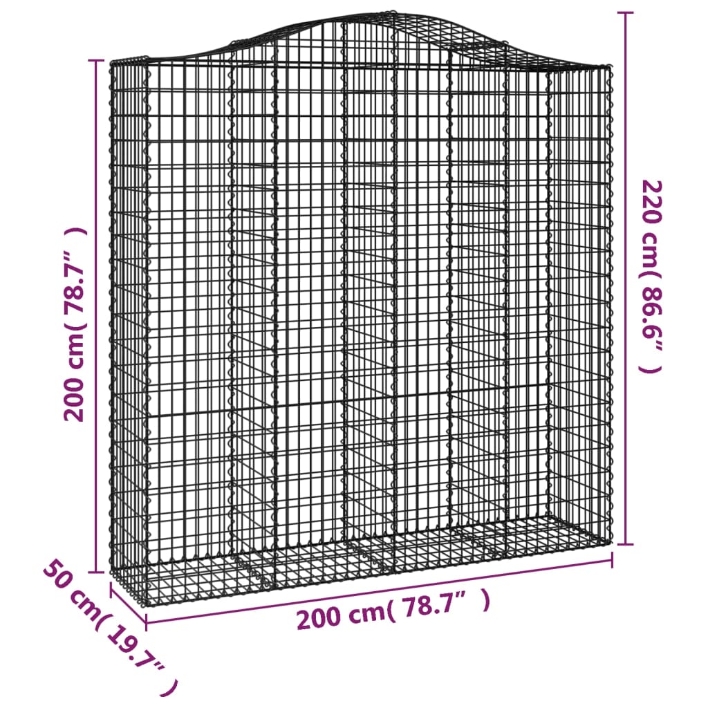 vidaXL Συρματοκιβώτια Τοξωτά 2 τεμ. 200x50x200/220 εκ. Γαλβαν. Ατσάλι