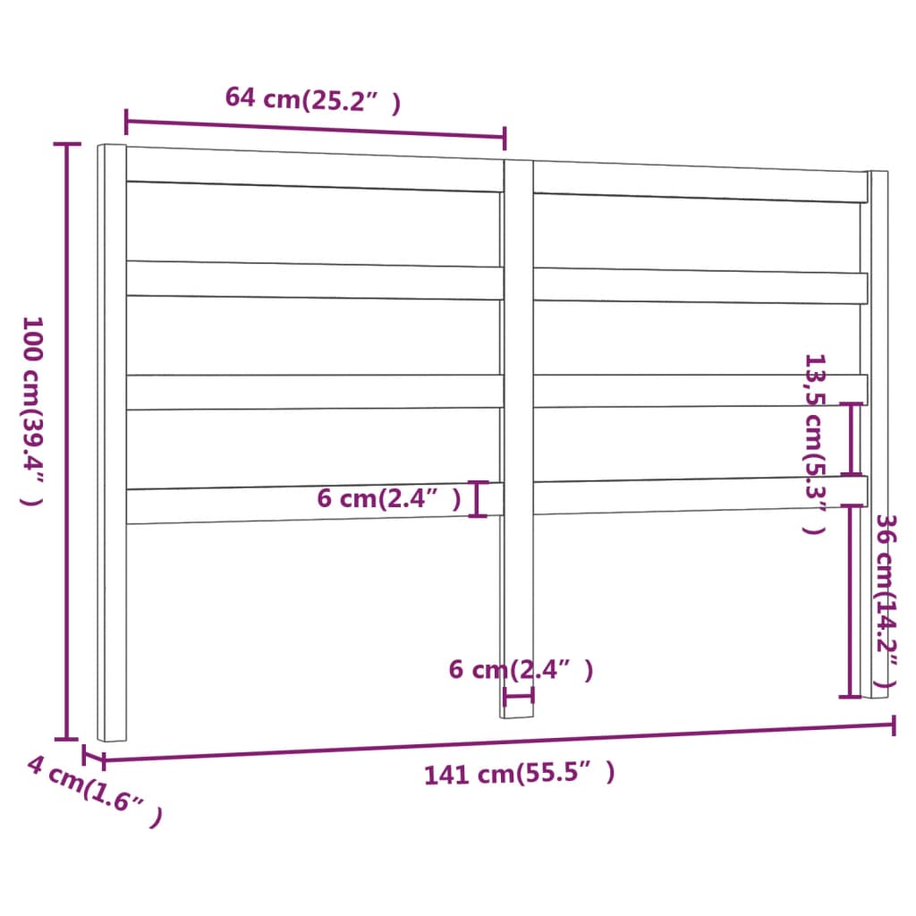 vidaXL Κεφαλάρι Κρεβατιού 141 x 4 x 100 εκ. από Μασίφ Ξύλο Πεύκου