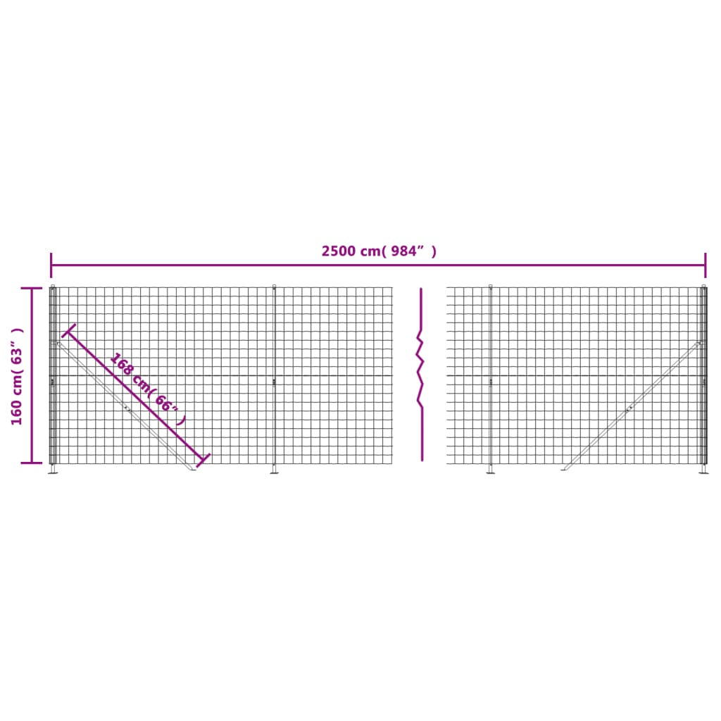 vidaXL Συρματόπλεγμα Περίφραξης Ανθρακί 1,6 x 25 μ. με Βάσεις Φλάντζα