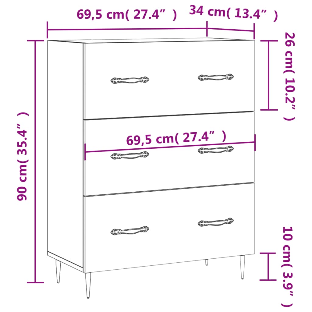 vidaXL Ντουλάπι Γυαλιστερό Λευκό 69,5x34x90 εκ. Επεξεργασμένο Ξύλο