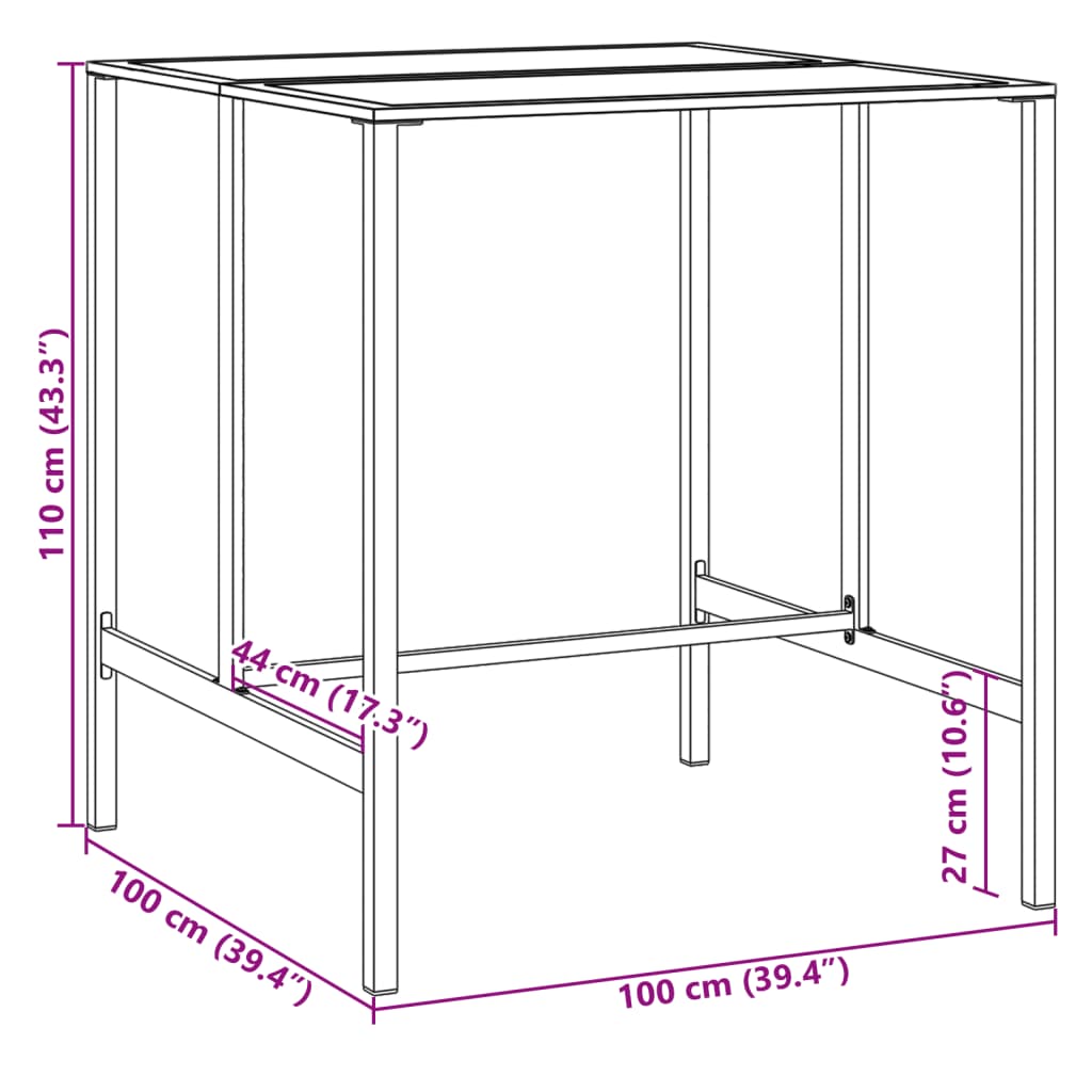 vidaXL Τραπέζι Μπαρ Μαύρο 100x100x110 εκ. Ατσάλι με Ηλ. Βαφή Πούδρας