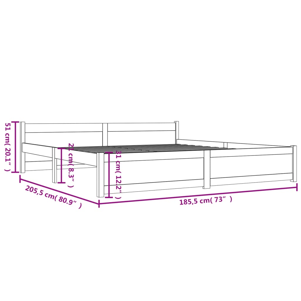 vidaXL Πλαίσιο Κρεβατιού 180 x 200 εκ. Μασίφ Ξύλο Super King Size