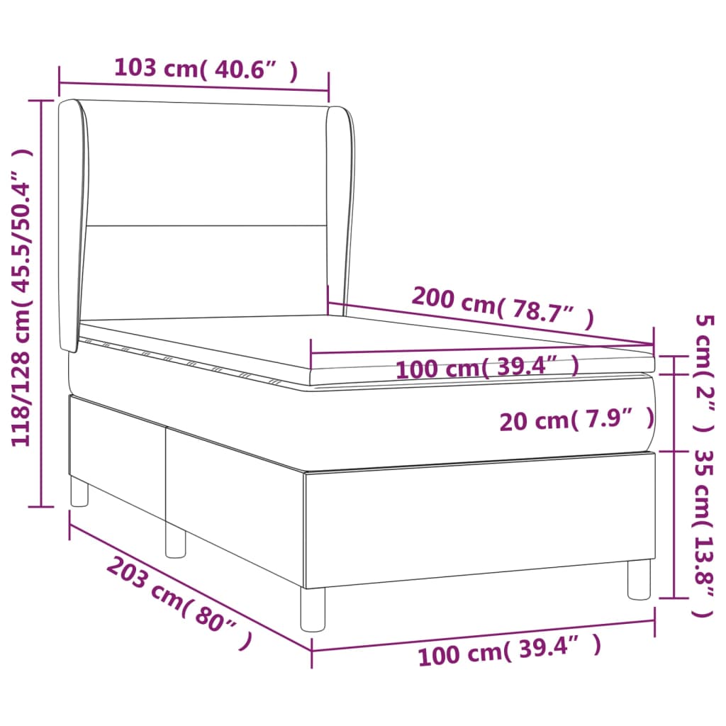 vidaXL Κρεβάτι Boxspring με Στρώμα & LED Αν.Γκρι 100x200εκ. Υφασμάτινο