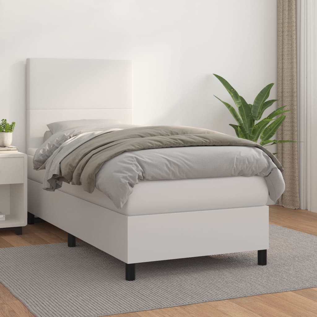 vidaXL Κρεβάτι Boxspring με Στρώμα Λευκό 90x200εκ. από Συνθετικό Δέρμα