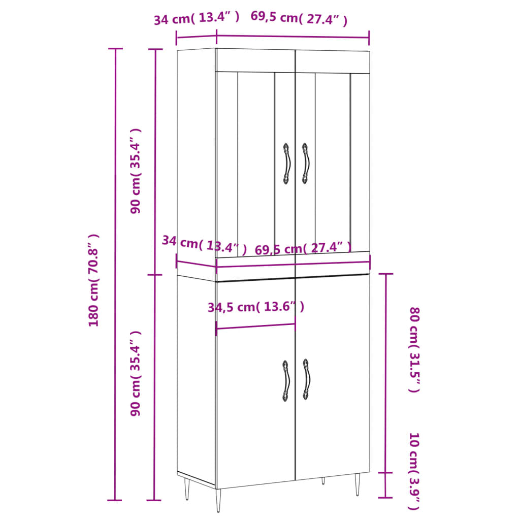 vidaXL Ντουλάπι Καπνιστή Δρυς 69,5x34x180 εκ. από Επεξεργασμένο Ξύλο