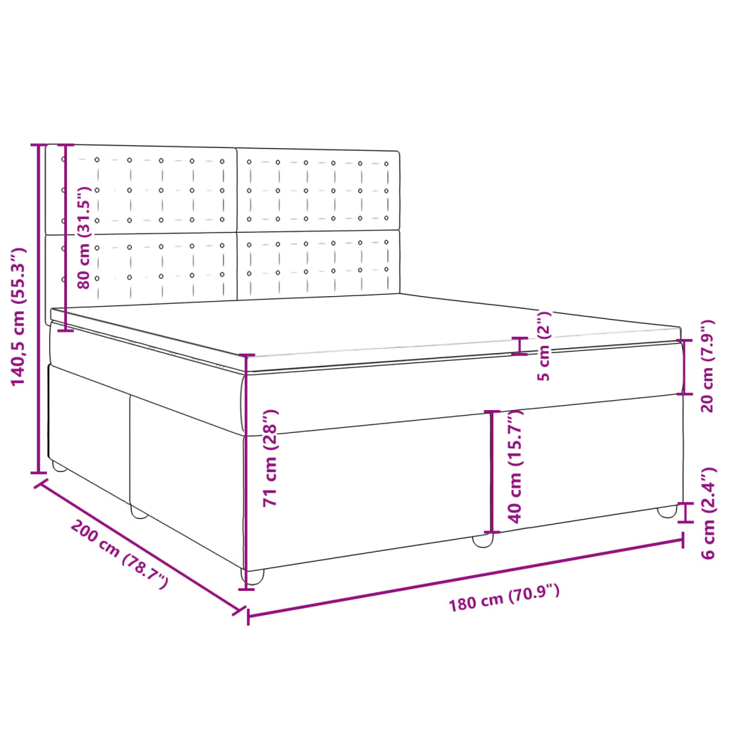 vidaXL Κρεβάτι Boxspring με Στρώμα Μπλε 180x200 εκ. Υφασμάτινο