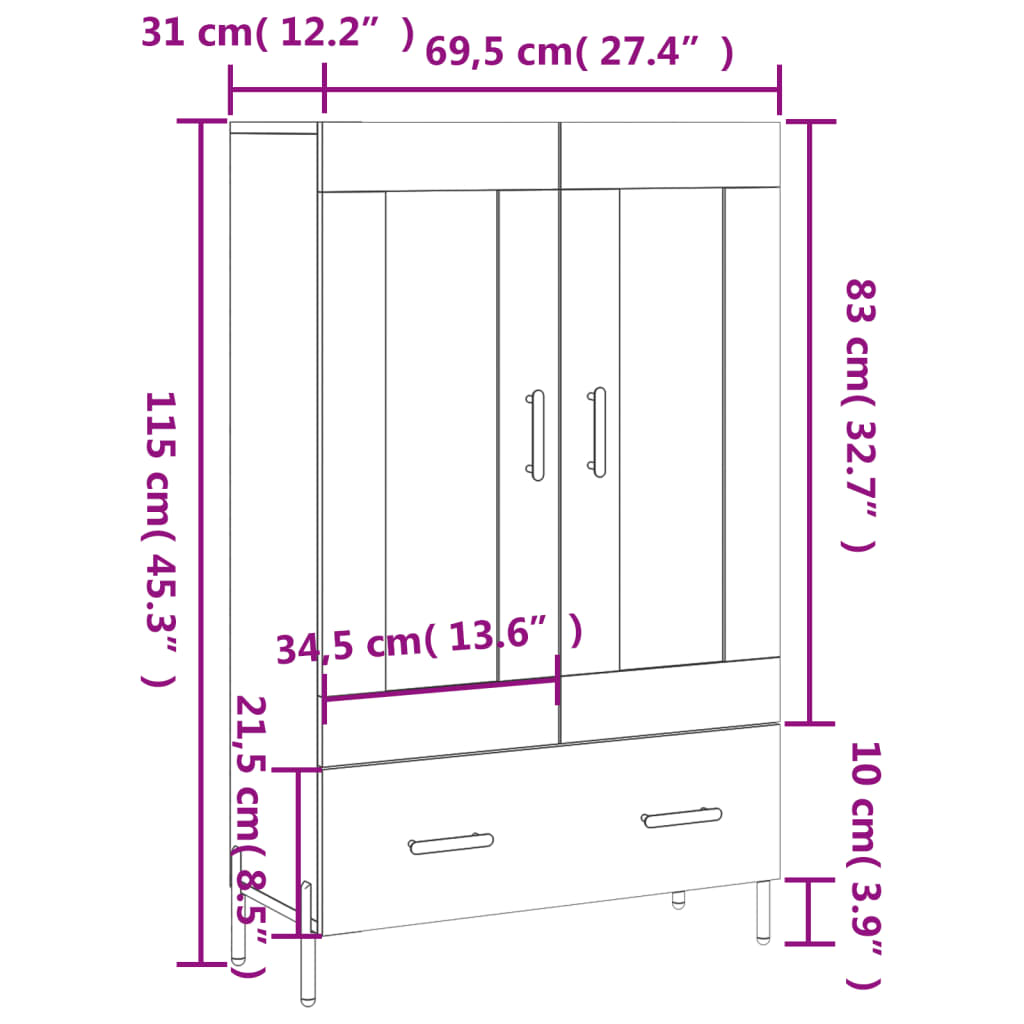 vidaXL Ντουλάπα Καφέ Δρυς 69,5 x 31 x 115 εκ. από Επεξεργασμένο Ξύλο