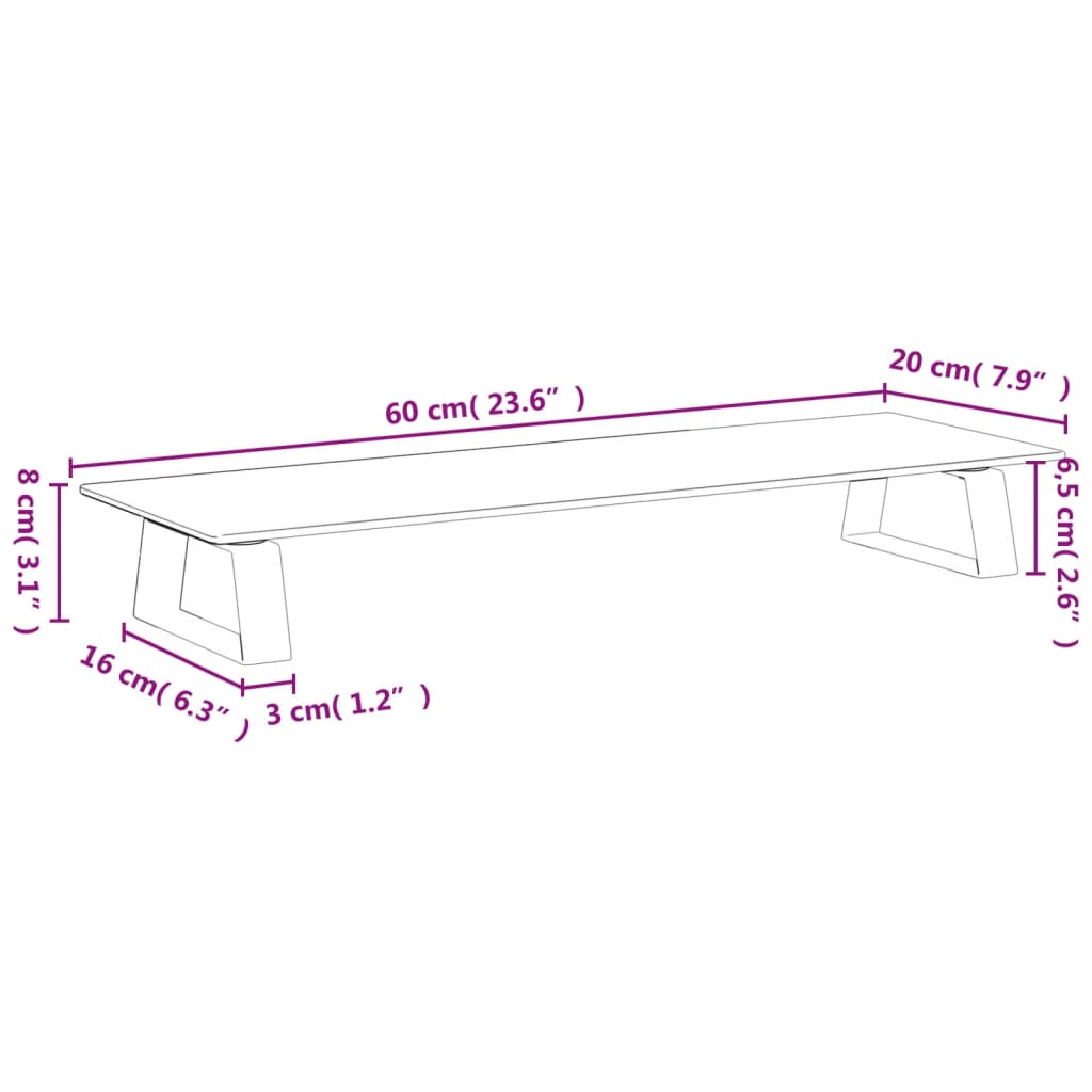 vidaXL Βάση Οθόνης Λευκή 60 x 20 x 8 εκ. από Ψημένο Γυαλί και Μέταλλο