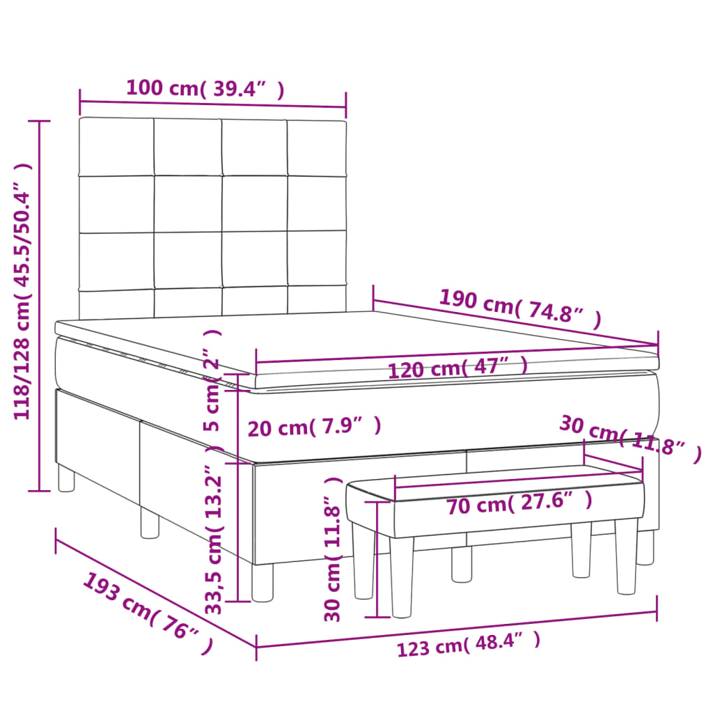 vidaXL Κρεβάτι Boxspring με Στρώμα Σκούρο Γκρι 120x190 εκ. Βελούδινο