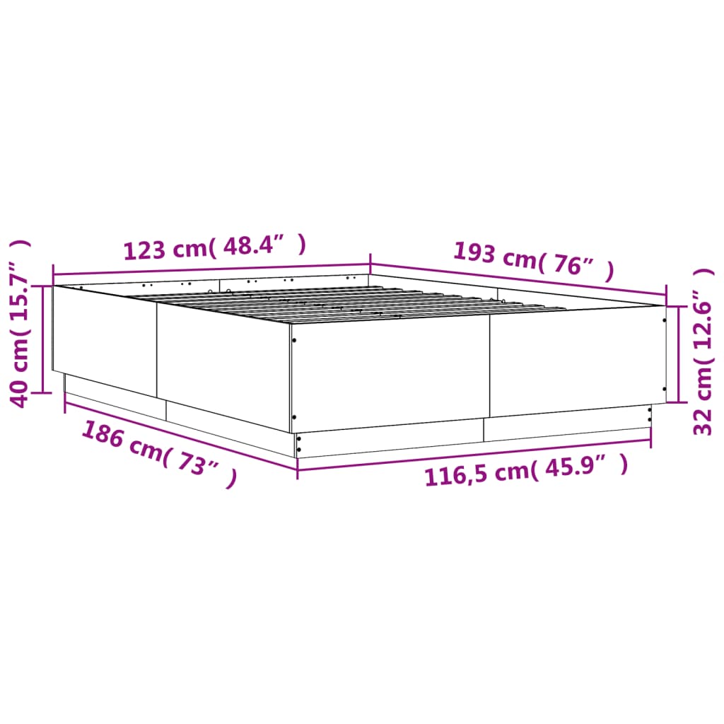 vidaXL Πλαίσιο Κρεβατιού με LED Γκρι sonoma 120x190εκ. Επεξ. Ξύλο