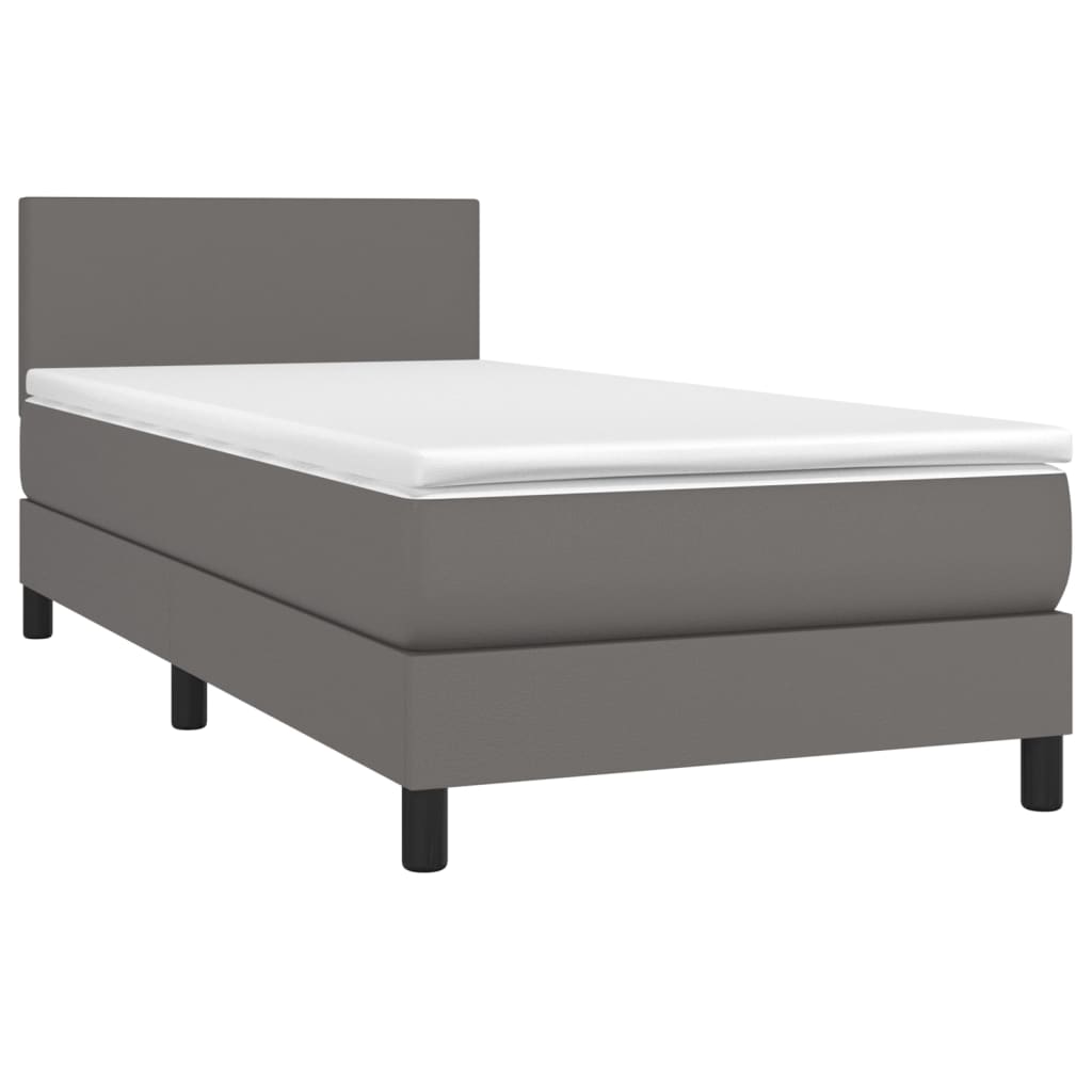 vidaXL Κρεβάτι Boxspring με Στρώμα & LED Γκρι 100x200 εκ. Συνθ. Δέρμα