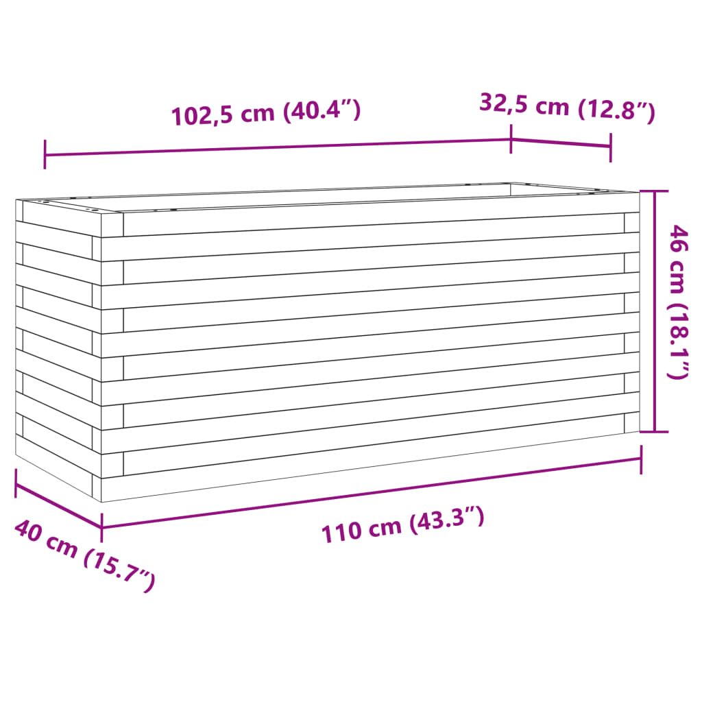 vidaXL Ζαρντινιέρα Κήπου Λευκή 110x40x46 εκ. από Μασίφ Ξύλο Πεύκου