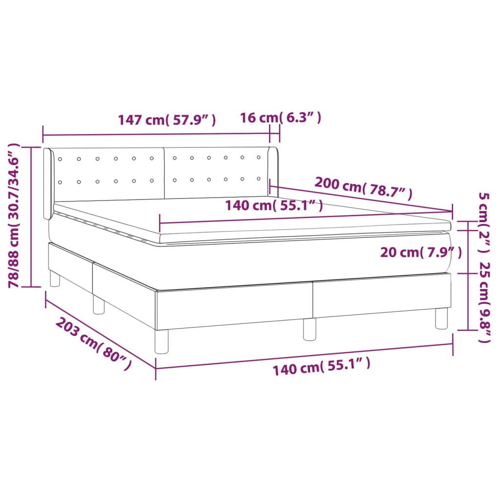 vidaXL Κρεβάτι Boxspring με Στρώμα Καπουτσίνο 140x200εκ.από Συνθ.Δέρμα