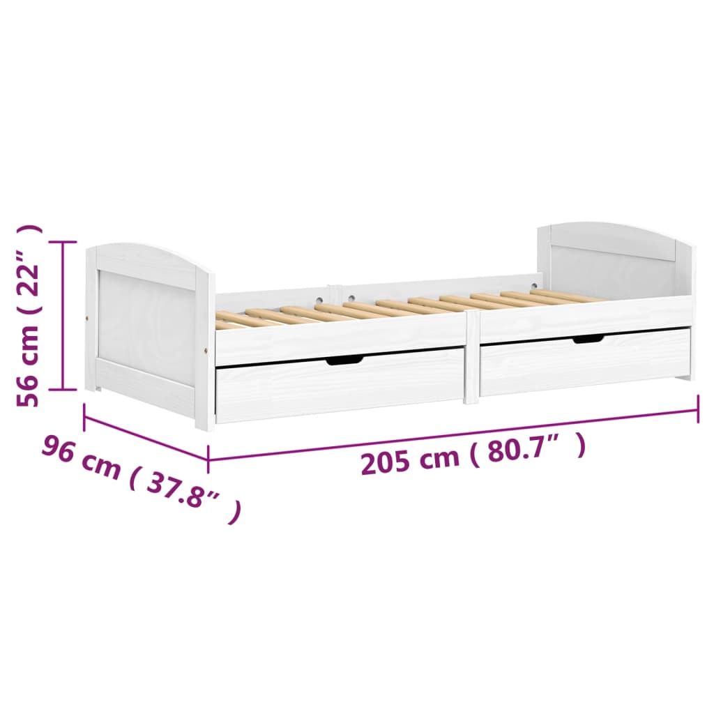 vidaXL Καναπές Κρεβάτι 2 Συρτ. IRUN Λευκός 90x200εκ. Μασίφ Ξύλο Πεύκου