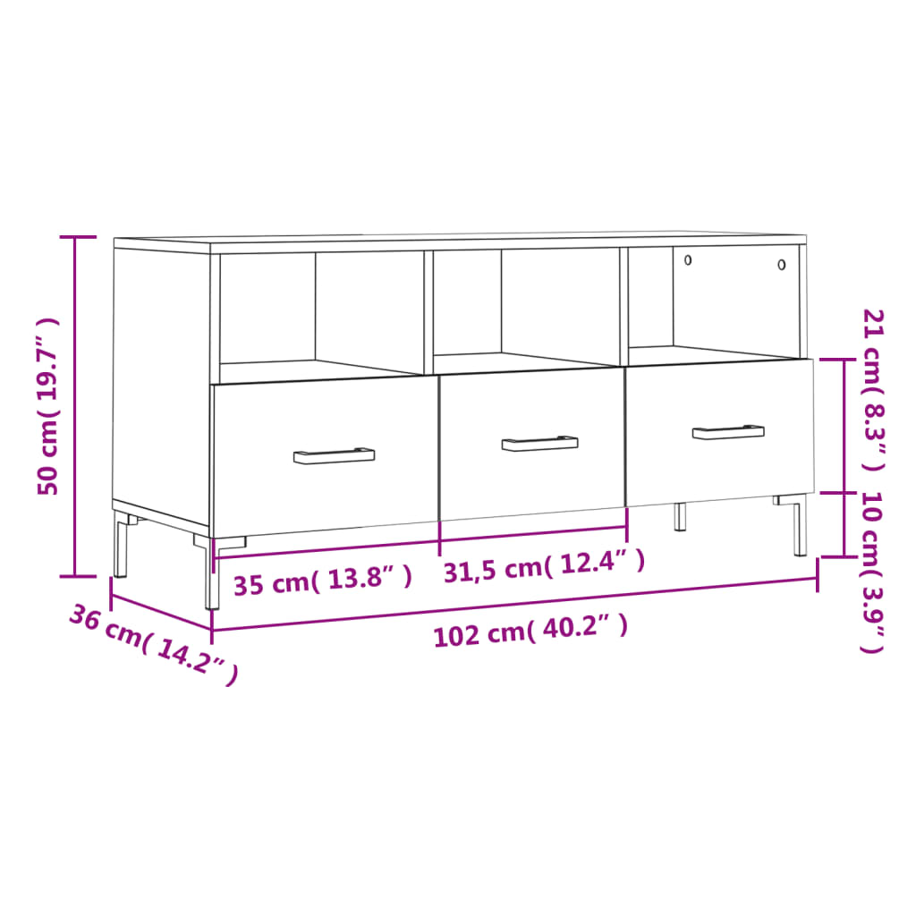 vidaXL Έπιπλο Τηλεόρασης Γυαλ. Λευκό 102x36x50 εκ. Επεξεργασμένο Ξύλο