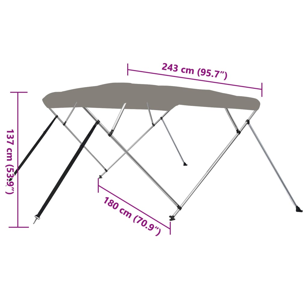 vidaXL Τέντα Σκάφους με 4 Αψίδες Γκρι 243x180x137 εκ.