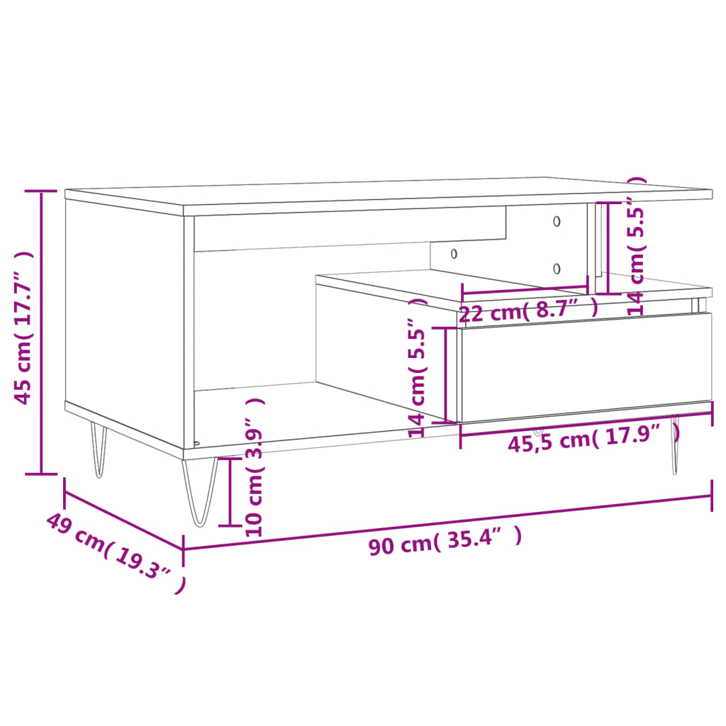 vidaXL Τραπεζάκι Σαλονιού Μαύρο 90x49x45 εκ. Επεξεργασμένο Ξύλο