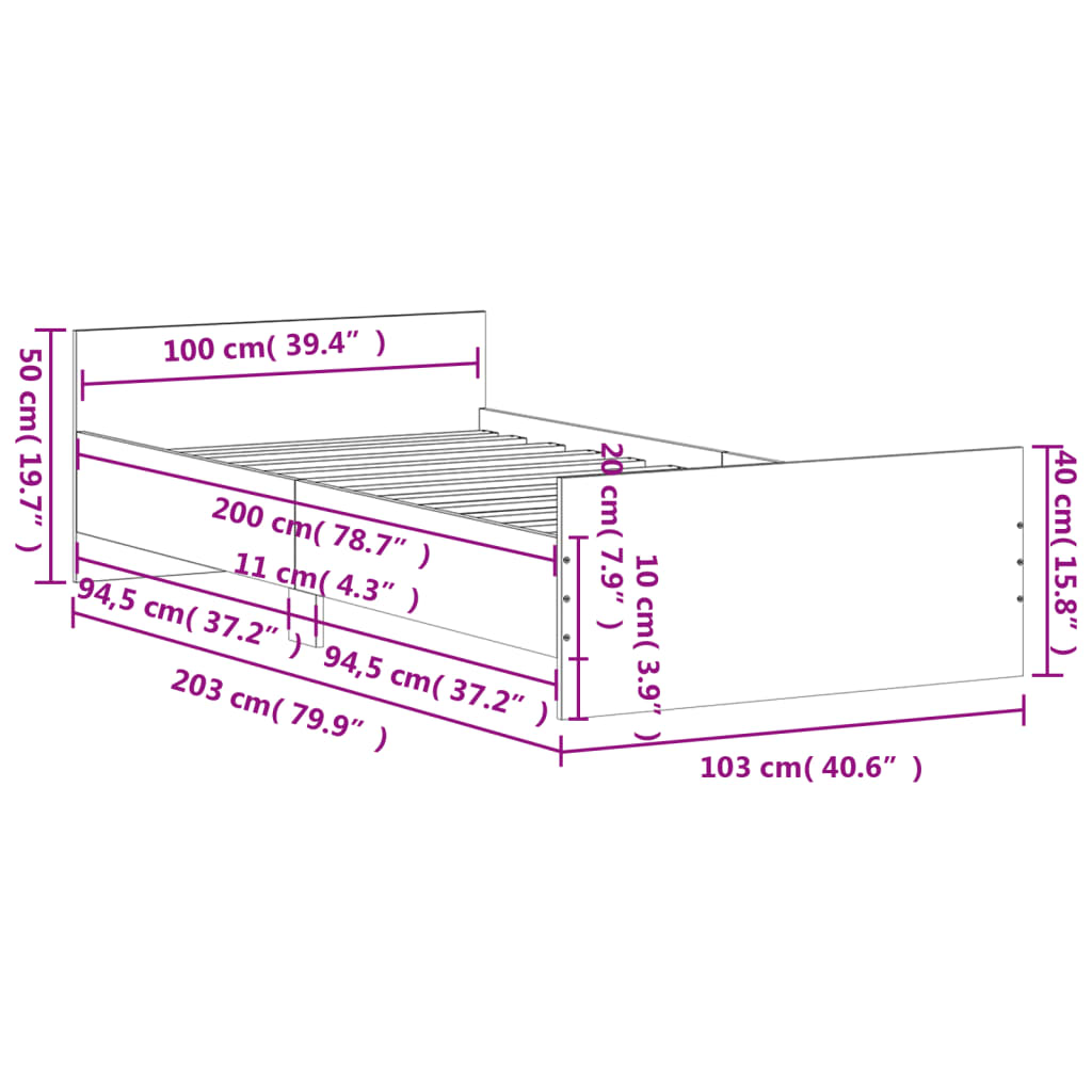 vidaXL Πλαίσιο Κρεβατιού Sonoma Δρυς 100x200 εκ. Επεξεργασμένο Ξύλο