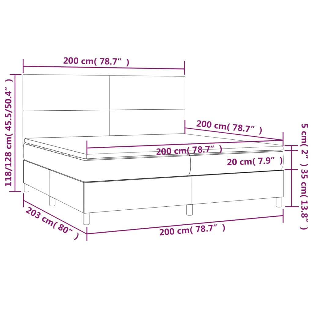 vidaXL Κρεβάτι Boxspring Στρώμα&LED Καπουτσίνο 200x200 εκ. Συνθ. Δέρμα