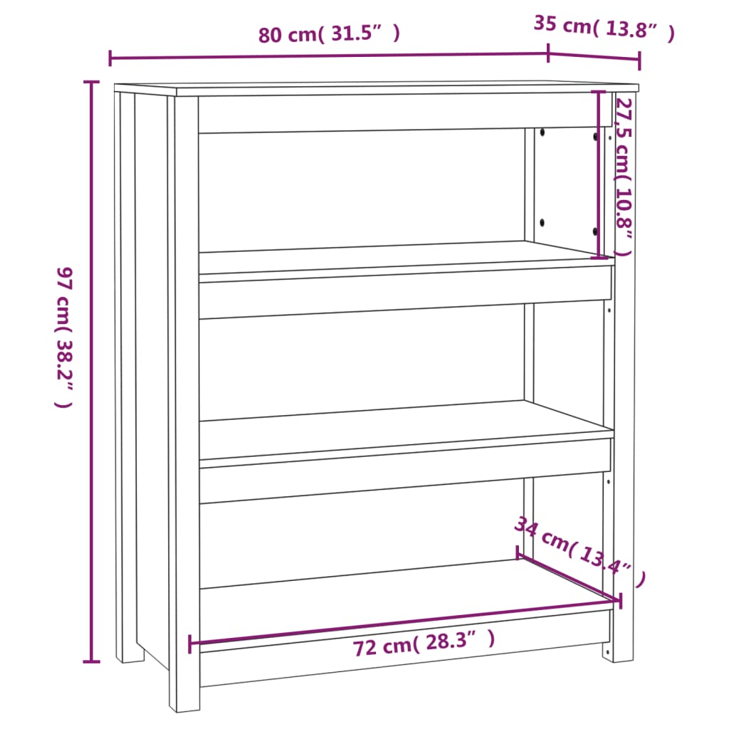 vidaXL Βιβλιοθήκη Γκρι 80x35x97 εκ. από Μασίφ Ξύλο Πεύκου