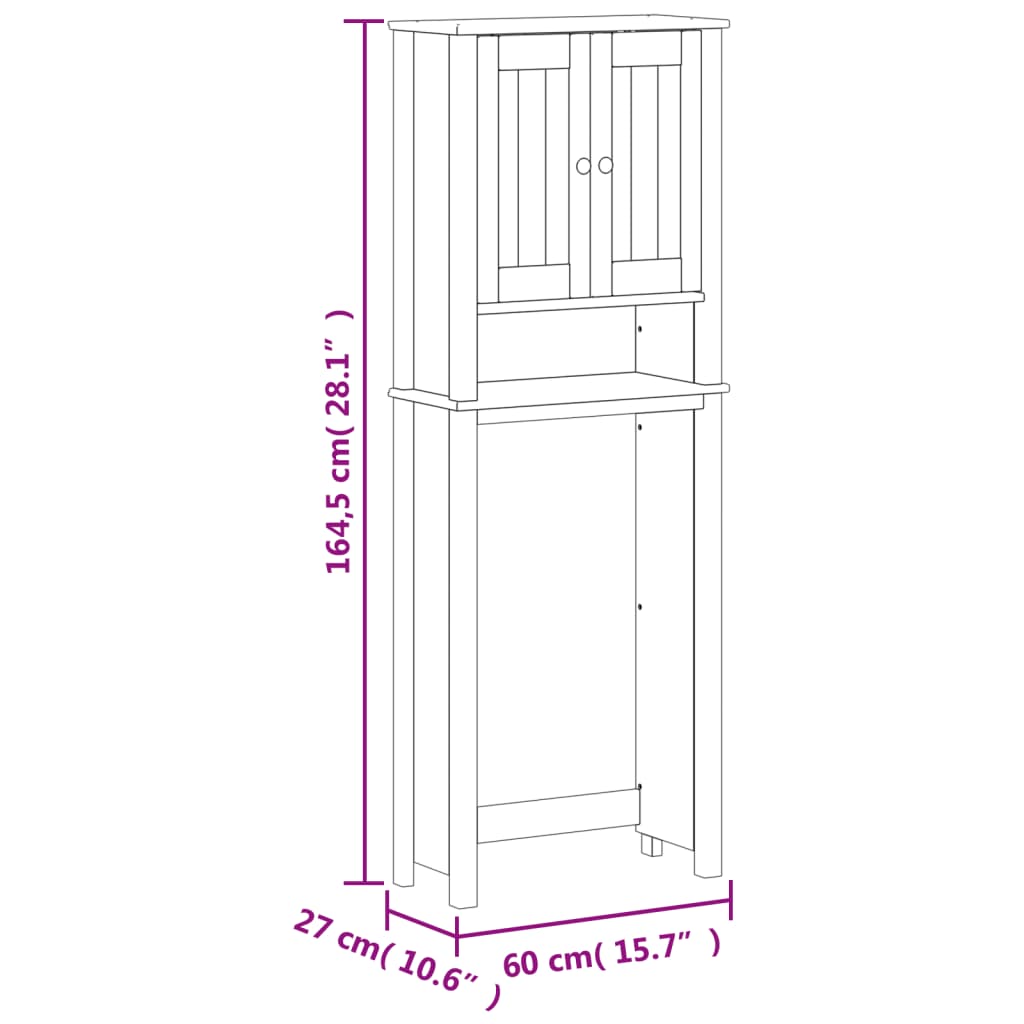 vidaXL Ντουλάπι Τουαλέτας BERG Μαύρο 60 x 27 x 164,5 εκ. Μασίφ Ξύλο