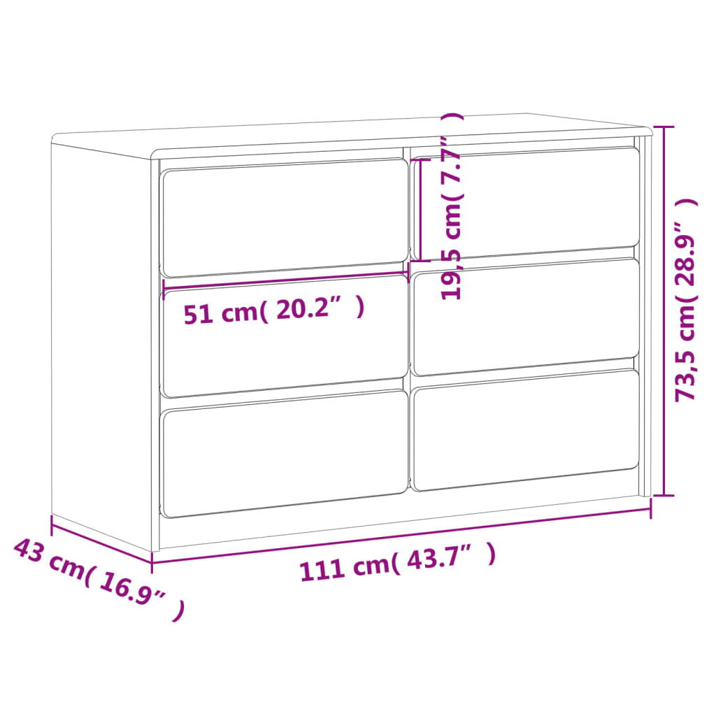 vidaXL Συρταριέρα SAUDA Δρυς Γκρι 111x43x73,5εκ. από Μασίφ Ξύλο Πεύκου