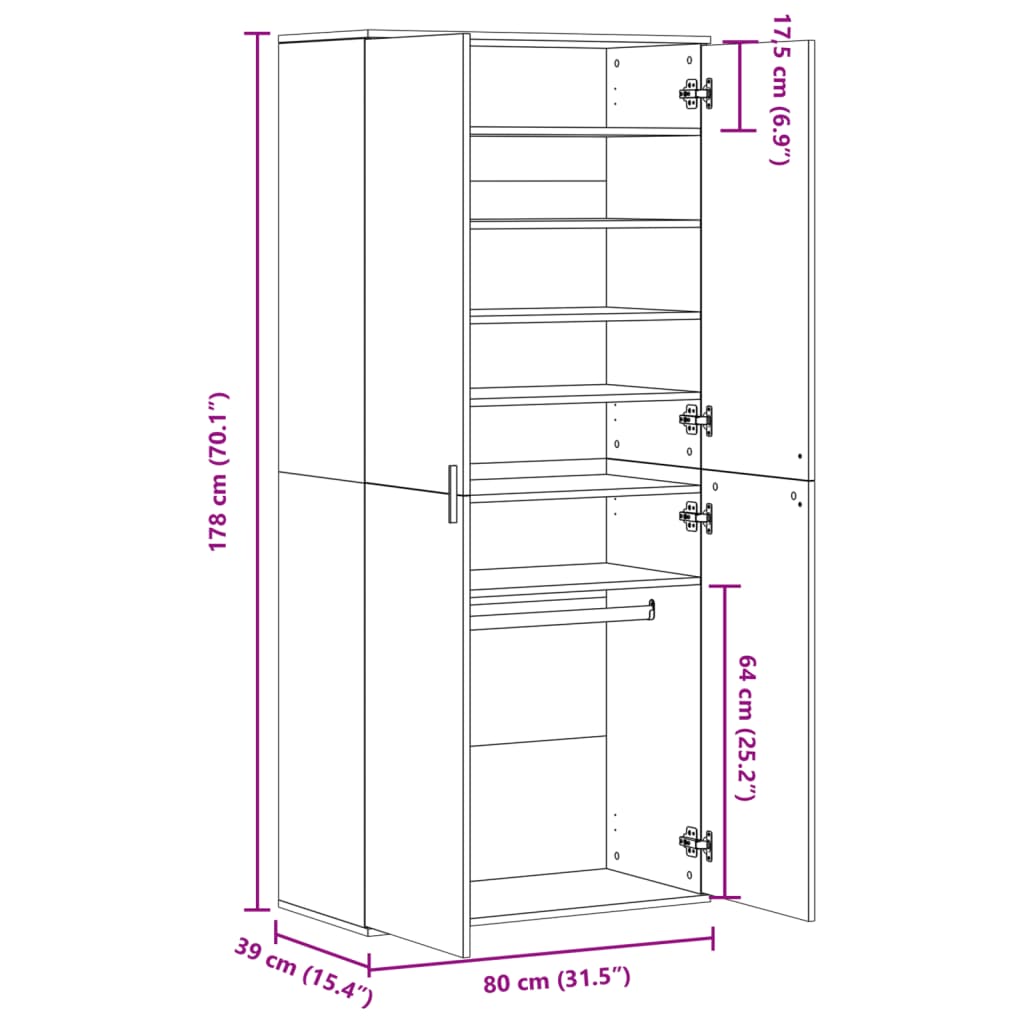 vidaXL Παπουτσοθήκη Sonoma Δρυς 80 x 39 x 178 εκ. από Μοριοσανίδα