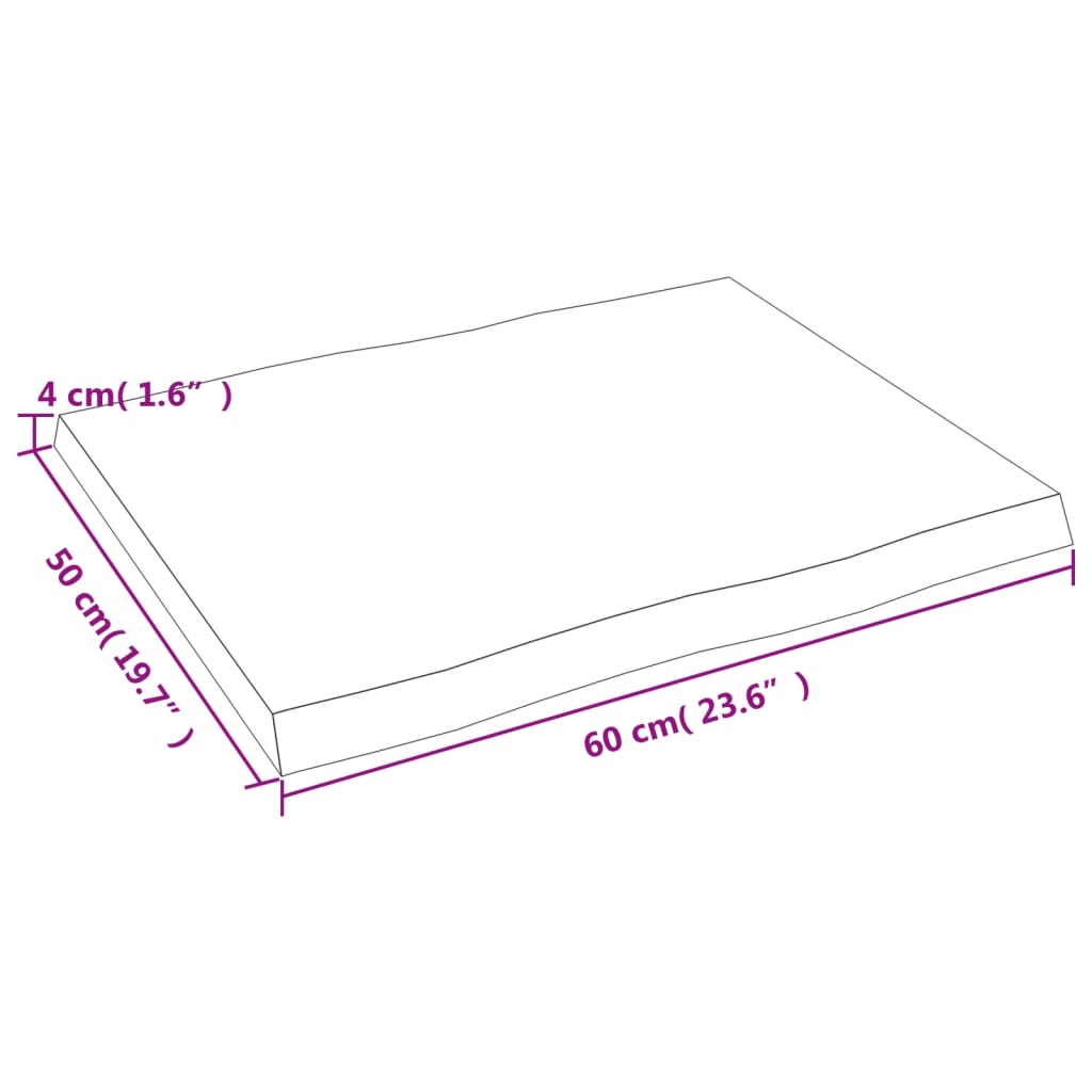 vidaXL Επιφ Τραπεζιού Αν Καφέ 60x50x(2-4)εκ. Ακατέργ. Μασίφ Ξύλο Δρυός