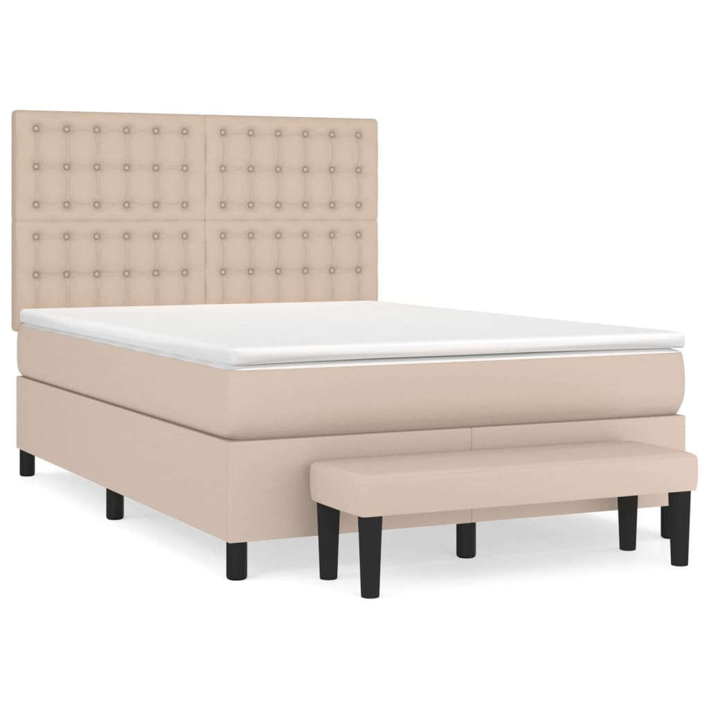 vidaXL Κρεβάτι Boxspring με Στρώμα Καπουτσίνο 140x190εκ.από Συνθ.Δέρμα