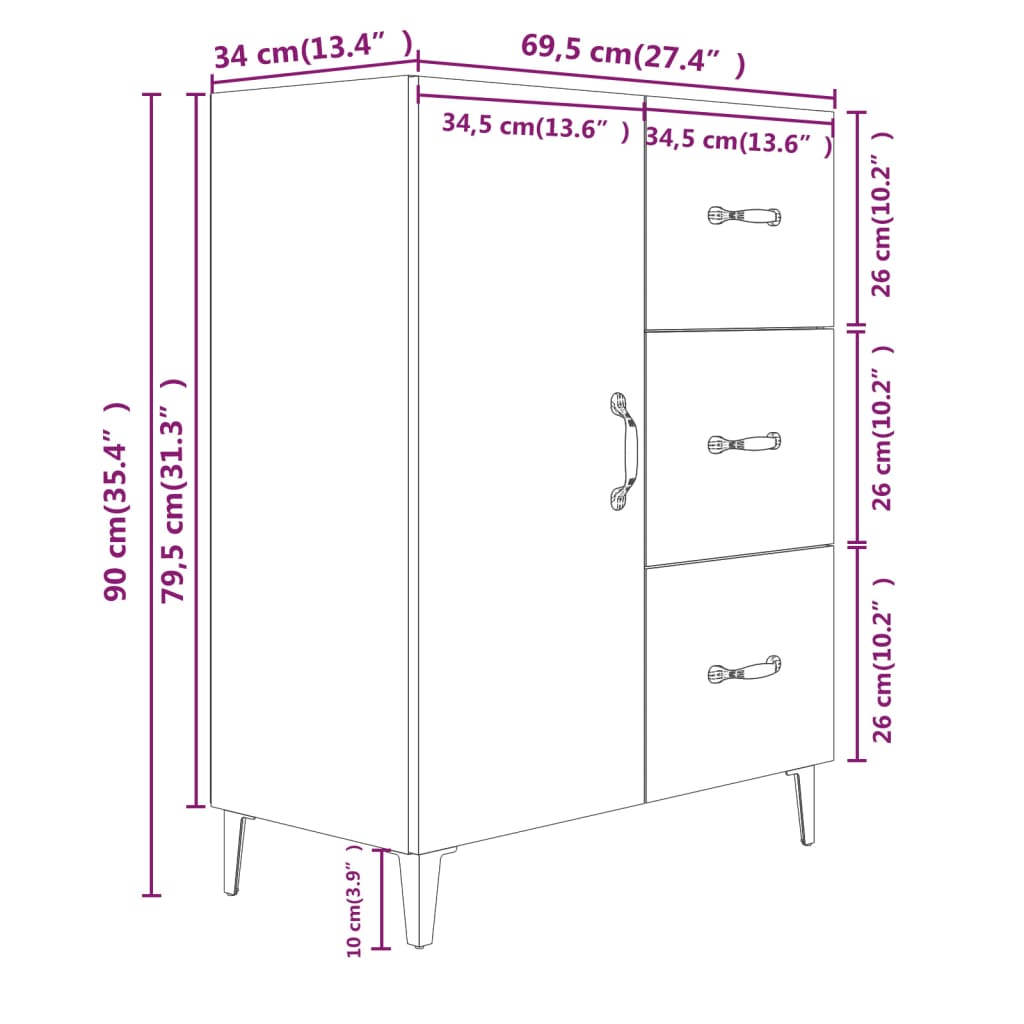 vidaXL Ντουλάπι Καφέ Δρυς 69,5 x 34 x 90 εκ. Επεξεργασμένο Ξύλο