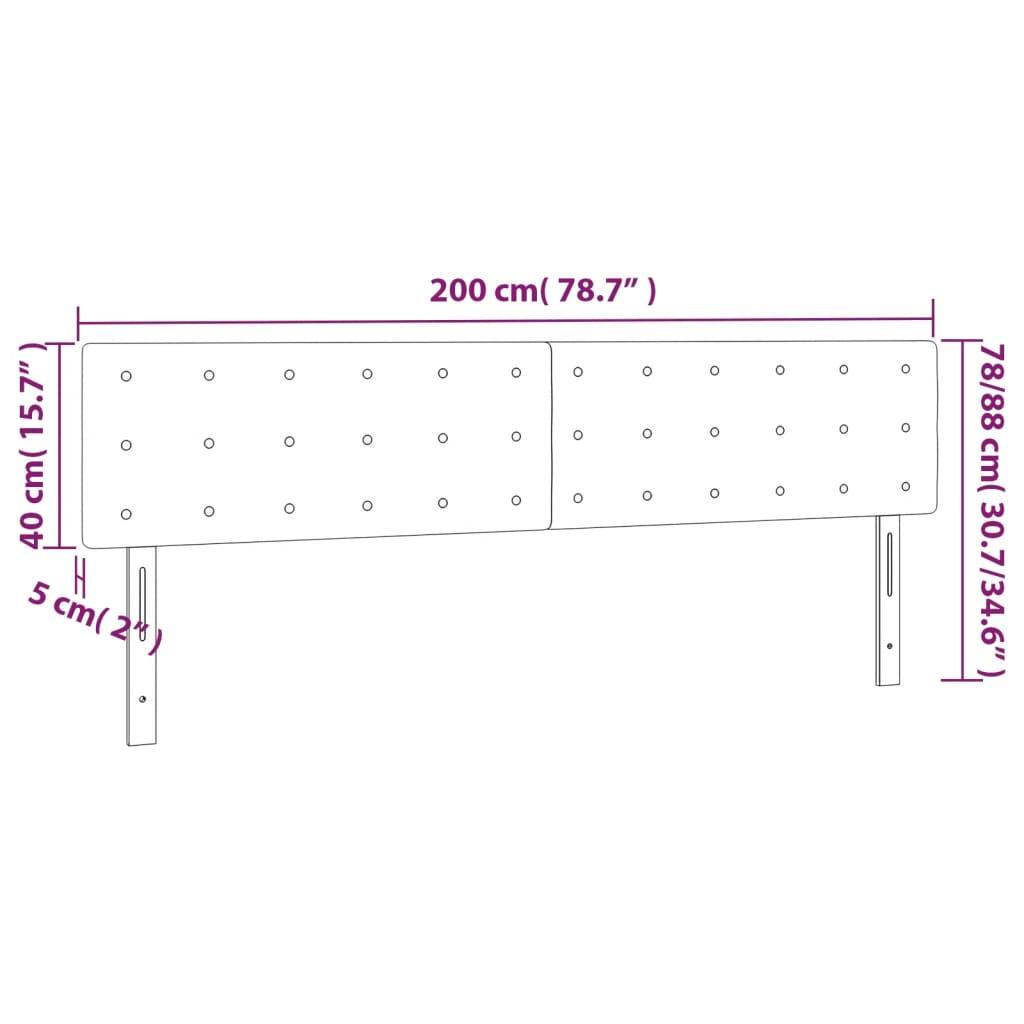 vidaXL Κεφαλάρι Κρεβατιού LED Μαύρο 200x5x78/88 εκ. Βελούδινο