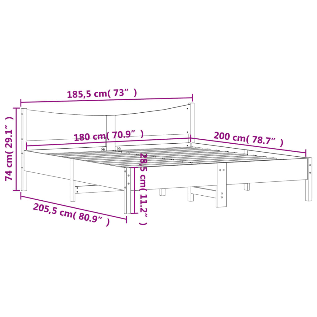 vidaXL Σκελετός Κρεβ. Χωρίς Στρώμα Λευκό 180x200 εκ Μασίφ Πεύκο