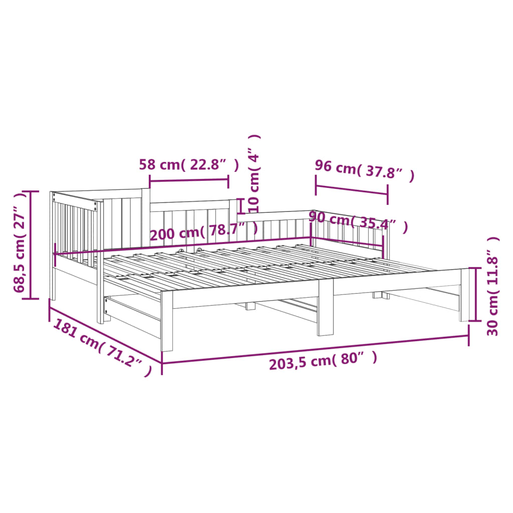 vidaXL Καναπές Κρεβάτι Συρόμενος 2x(90x200) εκ. από Μασίφ Ξύλο Πεύκου