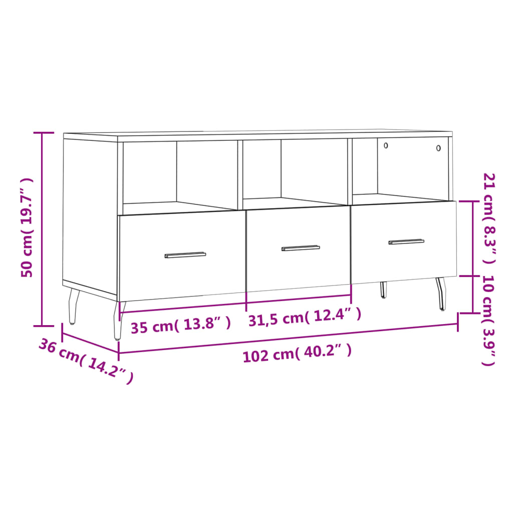 vidaXL Έπιπλο Τηλεόρασης Λευκό 102 x 36 x 50 εκ. από Επεξεργ. Ξύλο