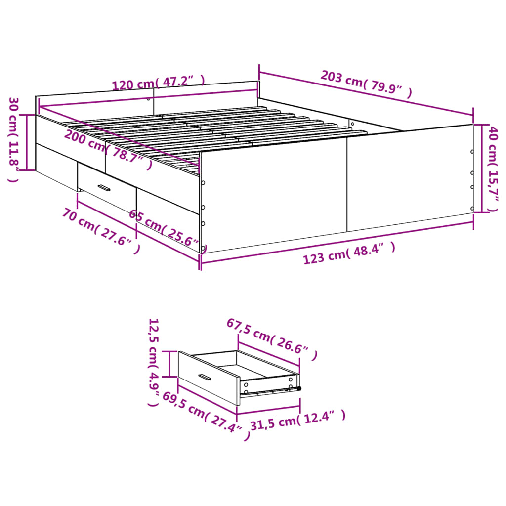 vidaXL Πλαίσιο Κρεβατιού με συρτάρια Sonoma Δρυς 120x200εκ. Επεξ. Ξύλο