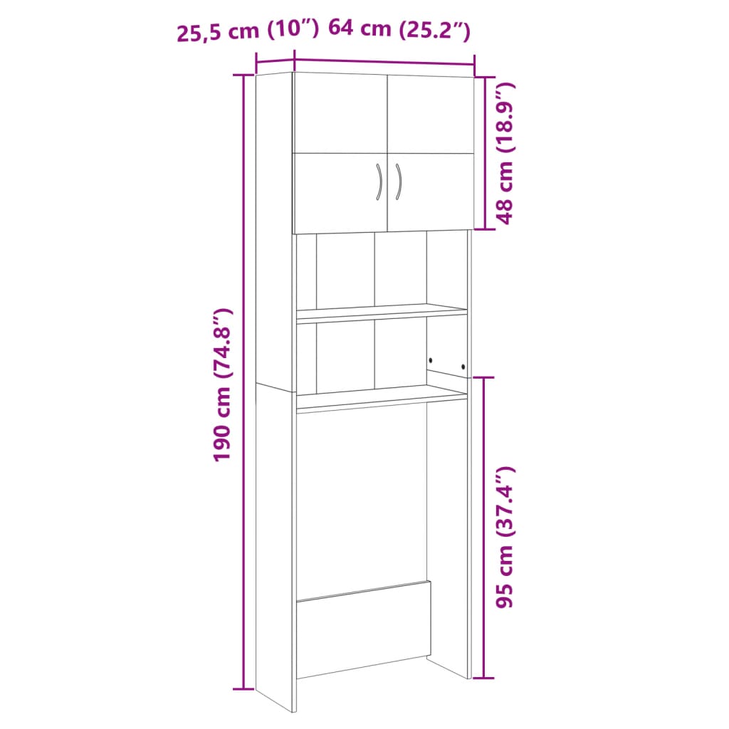 vidaXL Ντουλάπι Πλυντηρίου Χρώμα Sonoma Δρυς 64x25,5x190εκ Μοριοσανίδα