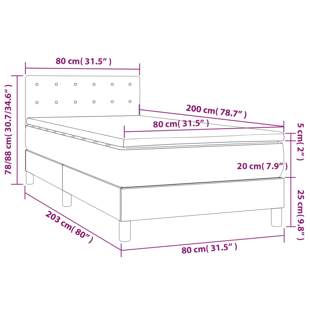 vidaXL Κρεβάτι Boxspring με Στρώμα Σκούρο Γκρι 80x200 εκ. Βελούδινο